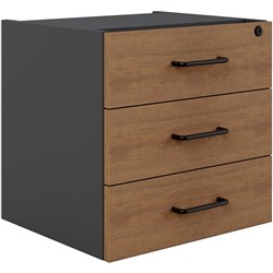 OM Premier Fixed Pedestal 3 Drawer 464W x 400D x 450mmH Regal Walnut And Charcoal