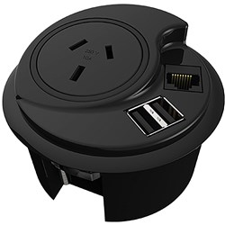 Rapidline In Desk Module 1 GPO + 1 Data Provision + 2 USB 1000mm Lead Black