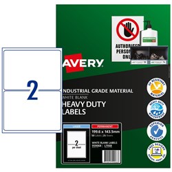 Avery Identification Laser Heavy Duty White L7068 199.6x143.5mm 2UP 50 Labels