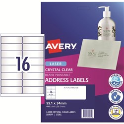 Avery Crystal Clear Laser Address Labels White L7562 99.1x34mm 16UP 400 Labels